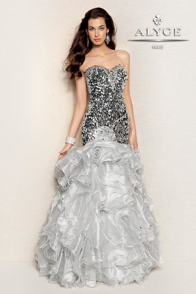 Alyce Paris Dress 6008 Silver/White Size 6