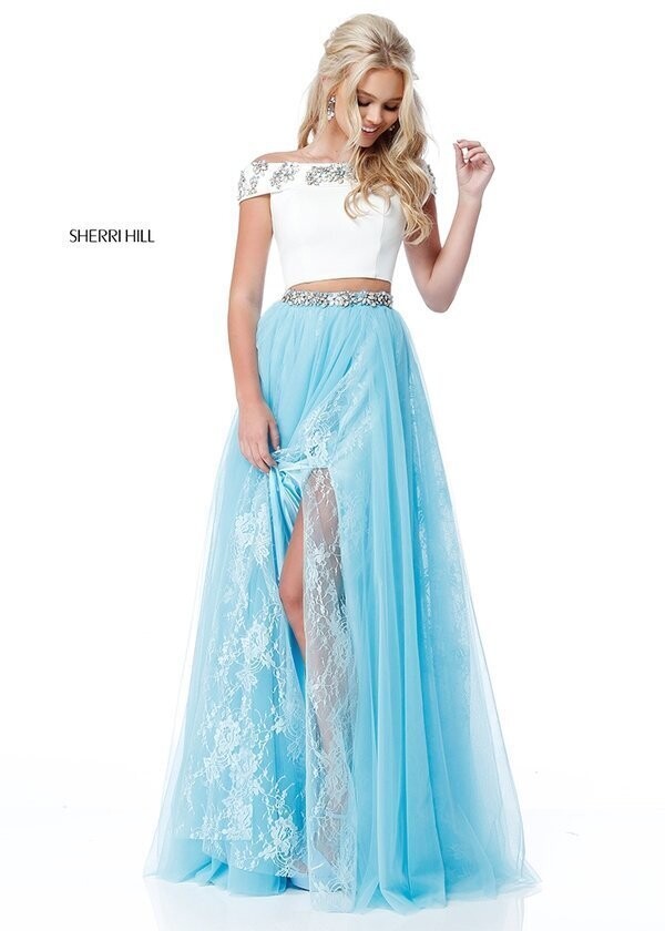 Sherri Hill Dress 51655 Ivory/Light Blue Size 4