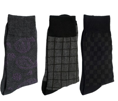 Men's 3 pack of dress socks size 9-12, grey and black.