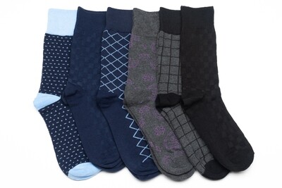 Men's 6 pack of dress socks size 9-12, variety pack.