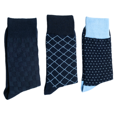 Men's 3 pack of dress socks size 9-12, navy and blue.