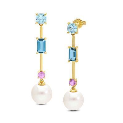9ct yellow gold topaz,saphire and pearl earrings