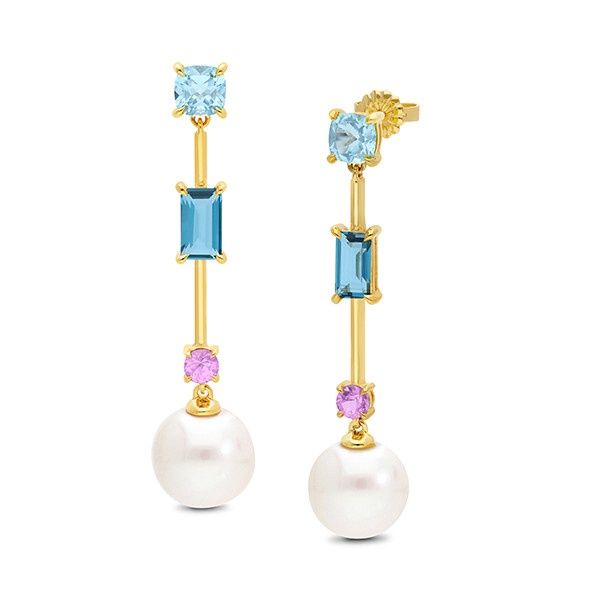 9ct yellow gold topaz,saphire and pearl earrings