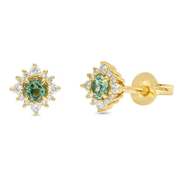 9ct yellow gold tourmaline and diamond earrings