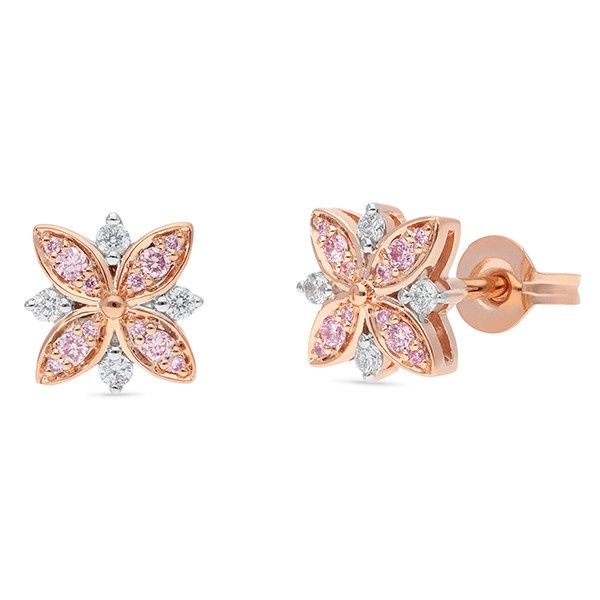 9ct rose  gold pink and white diamond earrings