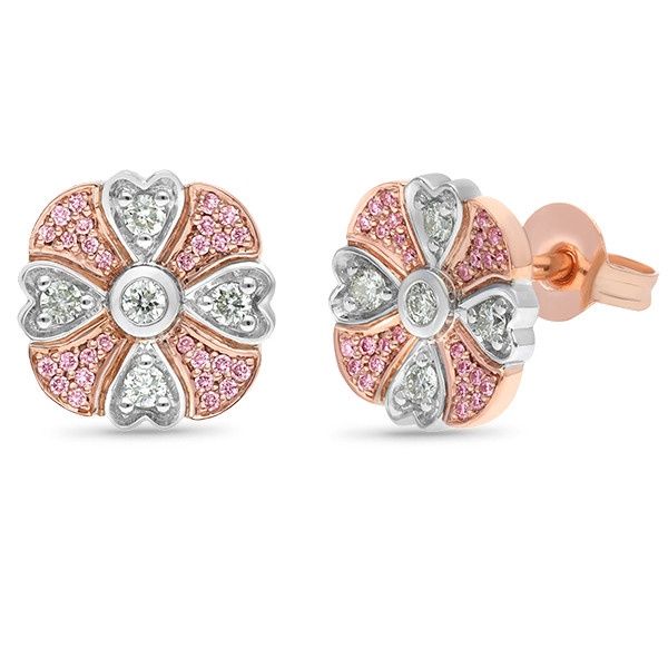 9ct rose and white gold pink diamond earrings.