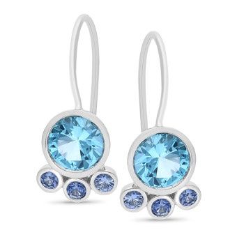 EARRING 9ct White Gold &amp; SAPPHIRE Loops - CEYLON-C &amp; TOPAZ