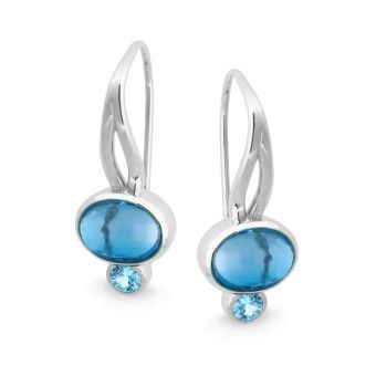 EARRING 9ct White Gold &amp; TOPAZ - BLUE &amp; TOPAZ - LONDON BLUE Loop