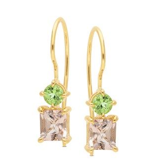 EARRING 9ct Yellow Gold  &amp; MORGANITE &amp; PERIDOT