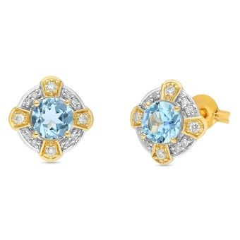 EARRING 9ct Yellow Gold  &amp; TOPAZ - BLUE &amp; DIAMOND