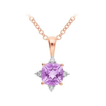 PENDANT 9ct Red Gold  &amp; AMETHYST - PINK &amp; DIAMOND