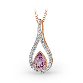 PENDANT 9ct Rose Gold  &amp; AMETHYST - PINK &amp; DIAMOND