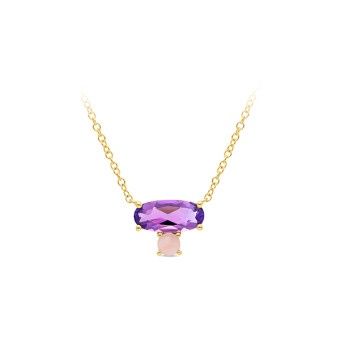 PENDANT 9ct Yellow Gold  &amp; AMETHYST &amp; QUARTZ - ROSE