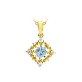 PENDANT 9ct Yellow Gold  &amp; AQUARMARINE-B &amp; DIAMOND