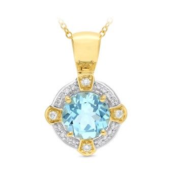 PENDANT 9ct Yellow Gold &amp; TOPAZ - BLUE &amp; DIAMOND