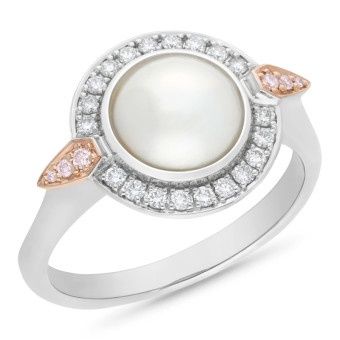 RING 9WRW Multi Coloured Gold &amp; PEARL - MABE &amp; DIAMOND SI3 JKL &amp; PINK DIAMOND