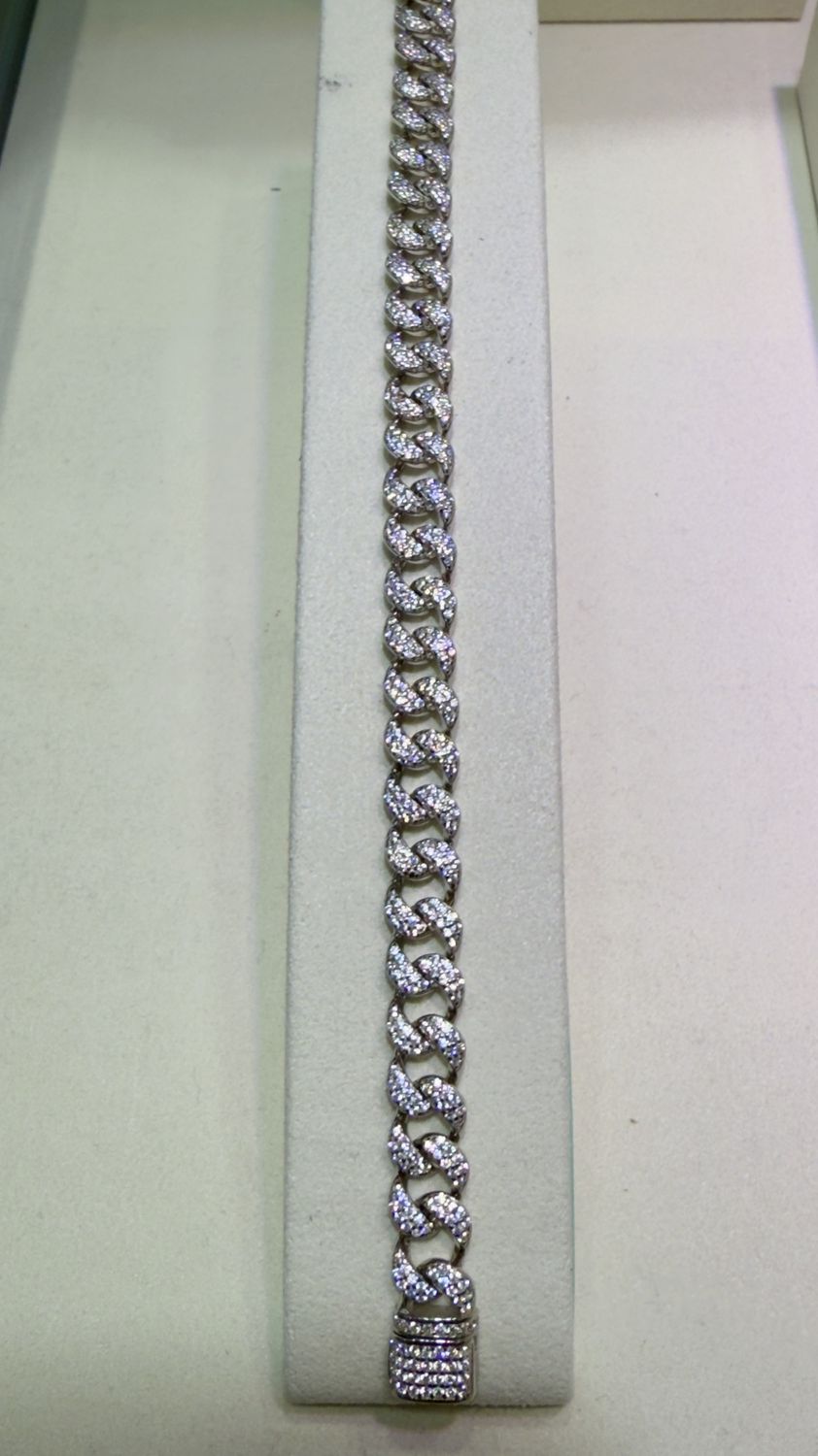 Small Rounded Curb Linked Silver Bracelet With Cubic Zirconia Stones