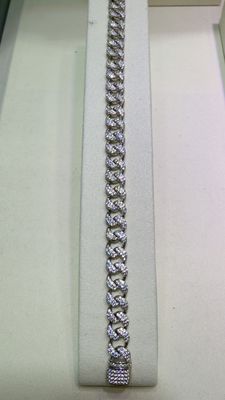 Small Rounded Curb Linked Silver Bracelet With Cubic Zirconia Stones
