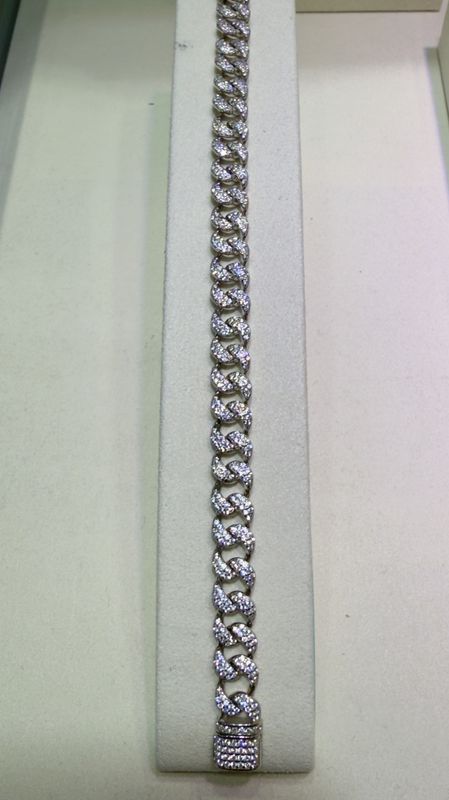 Small Rounded Curb Linked Silver Bracelet With Cubic Zirconia Stones