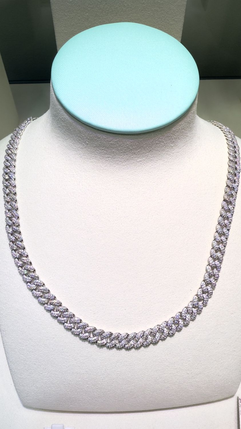 Small Rounded Curb Linked Silver Chain With Cubic Zirconia Stones