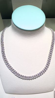 Small Rounded Curb Linked Silver Chain With Cubic Zirconia Stones
