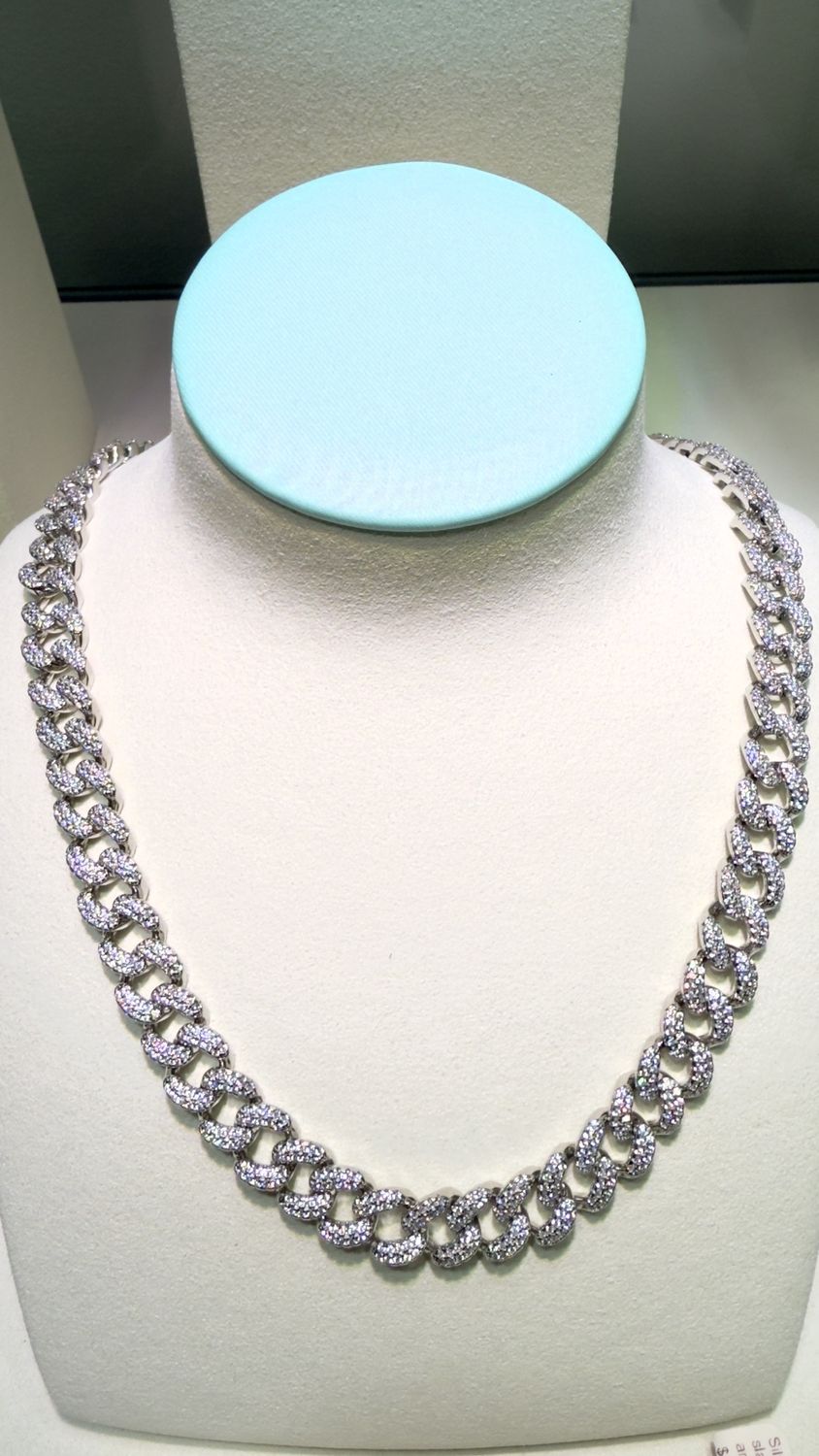 Large Rounded Curb Linked Silver Iced Chain Cith Cubic Zirconia Stones