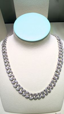 Large Rounded Curb Linked Silver Iced Chain Cith Cubic Zirconia Stones