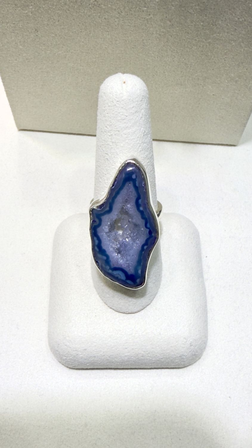 Silver Lapis Colour Agate Ring