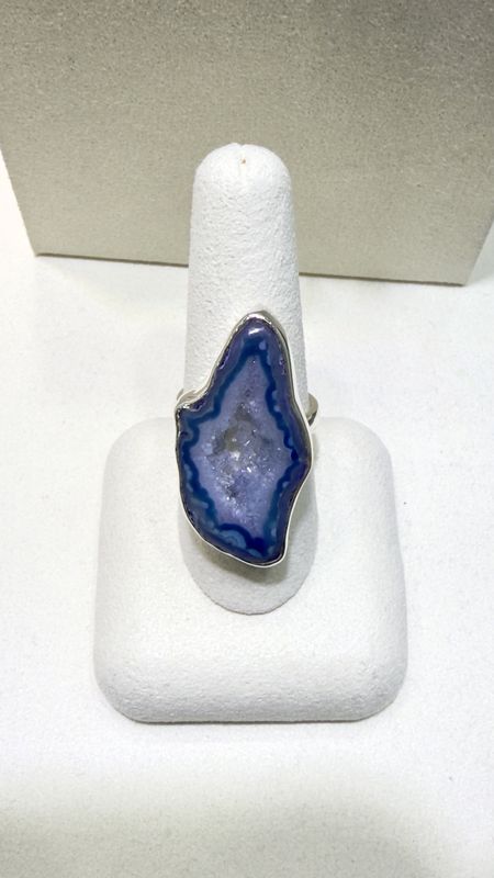 Silver Lapis Colour Agate Ring