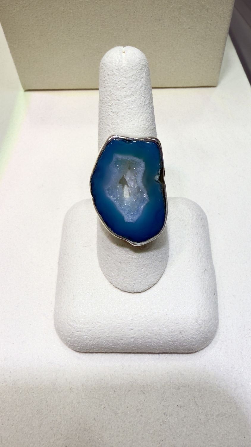 Silver Aqua Colour Agate Ring