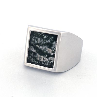 Large Moss Agate Silver Signet Ring