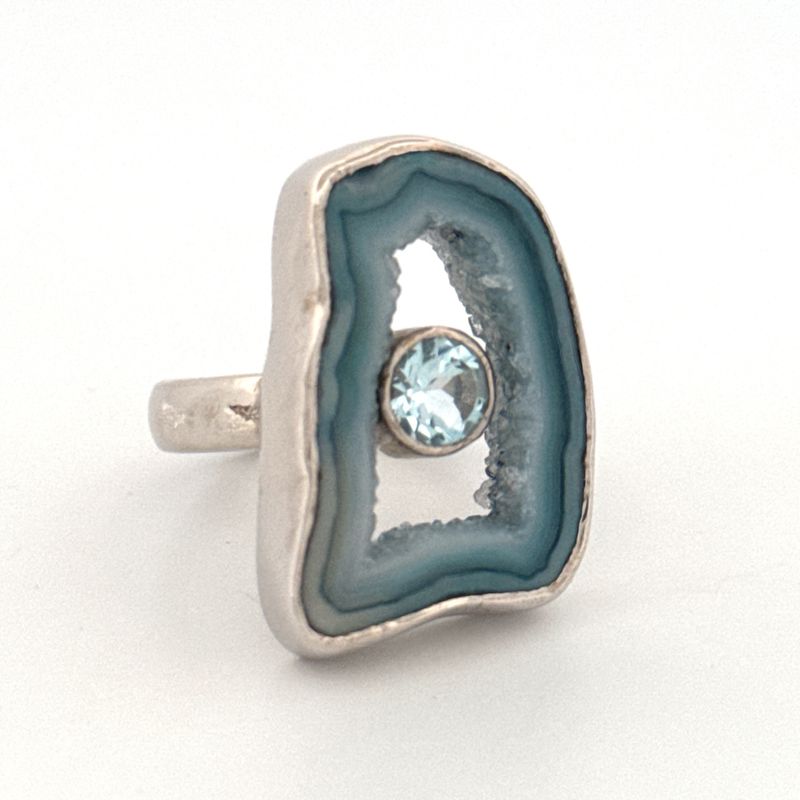 Silver Aqua Colour Agate Ring