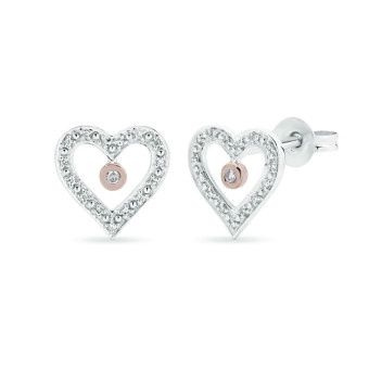 9ct Heart Shaped Multi Coloured Gold Earring  With Pink &amp; White  Argyle Diamonds