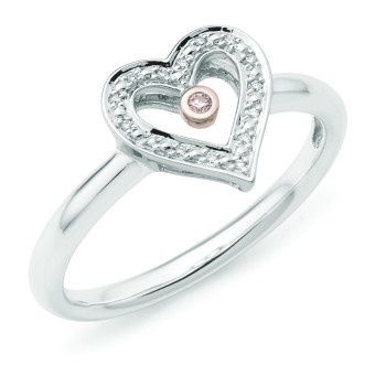 9ct Heart Shaped Multi Coloured Gold With Pink &amp; White Argyle Diamonds, Size: O