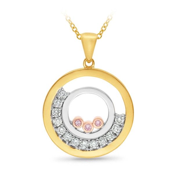 9ct Yellow,White &amp; Red Gold Pendant With Diamonds &amp; Pink Diamond