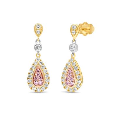 9ct Yellow,White,Red Gold Earring With Diamonds & Pink Argyle Diamond