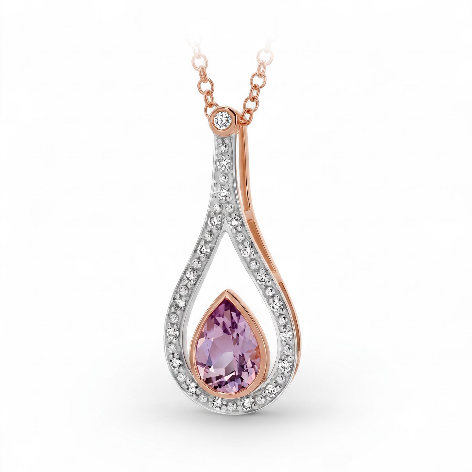 9ct Pendant Rose Gold  &amp; Pink Amethyst With Diamonds