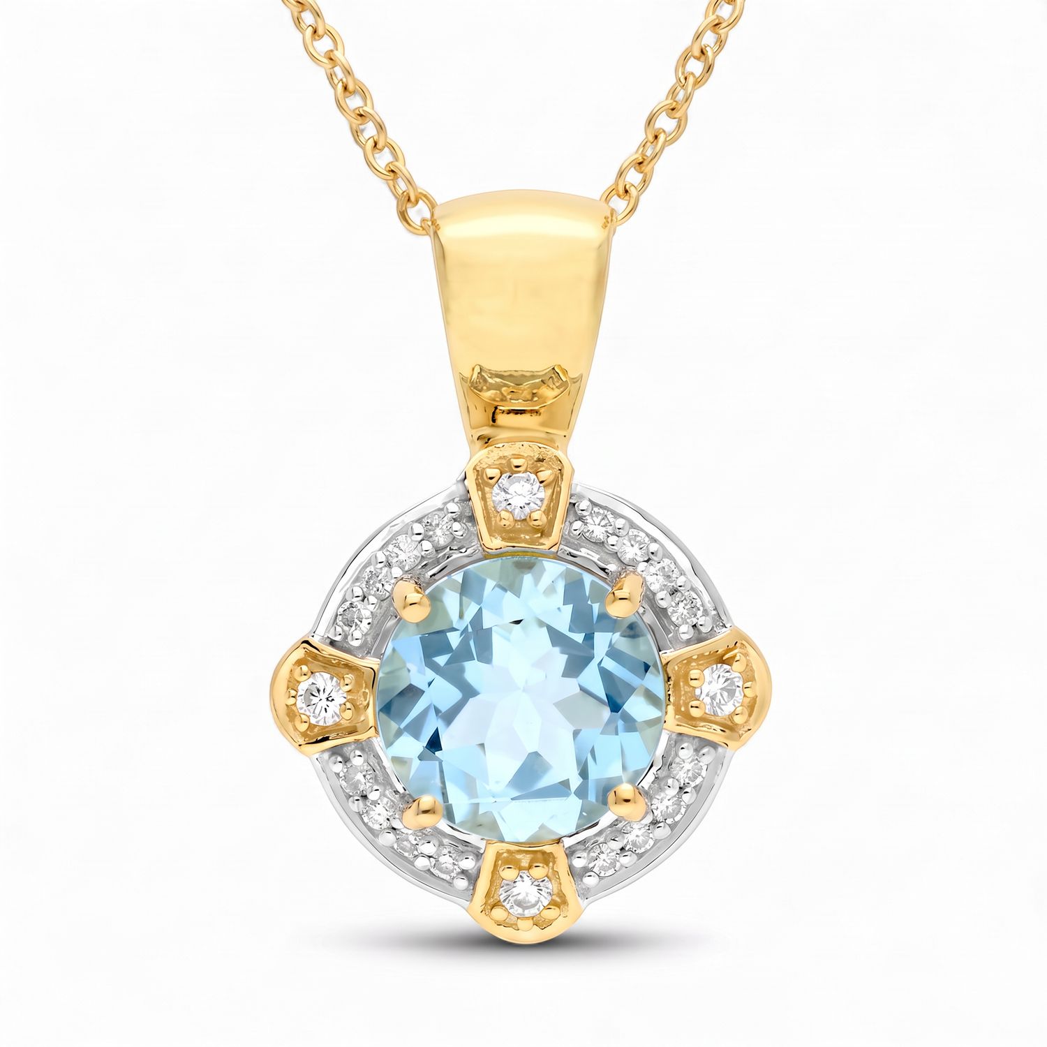 9ct Pendant Yellow Gold &amp; Topaz - Blue &amp; Diamond