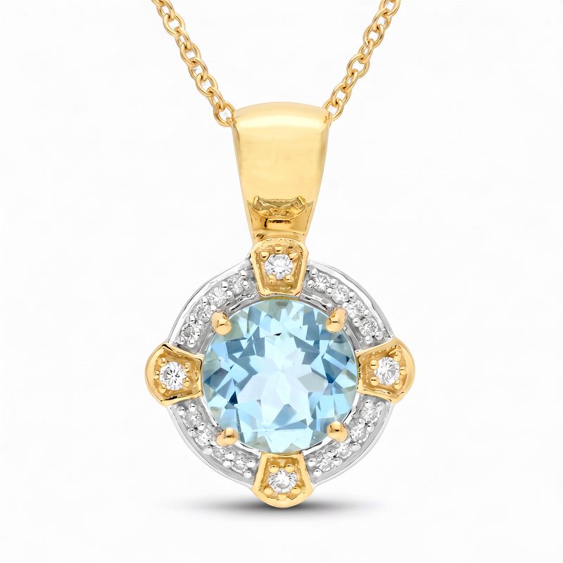9ct Pendant Yellow Gold &amp; Topaz - Blue &amp; Diamond