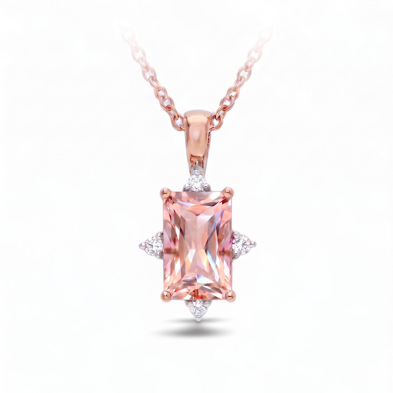 9ct Pendant Red Gold  &amp; Morganite &amp; Diamonds