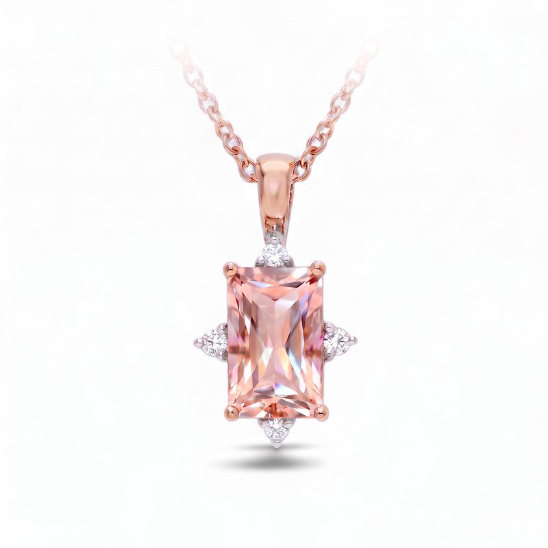 9ct Pendant Red Gold  &amp; Morganite &amp; Diamonds