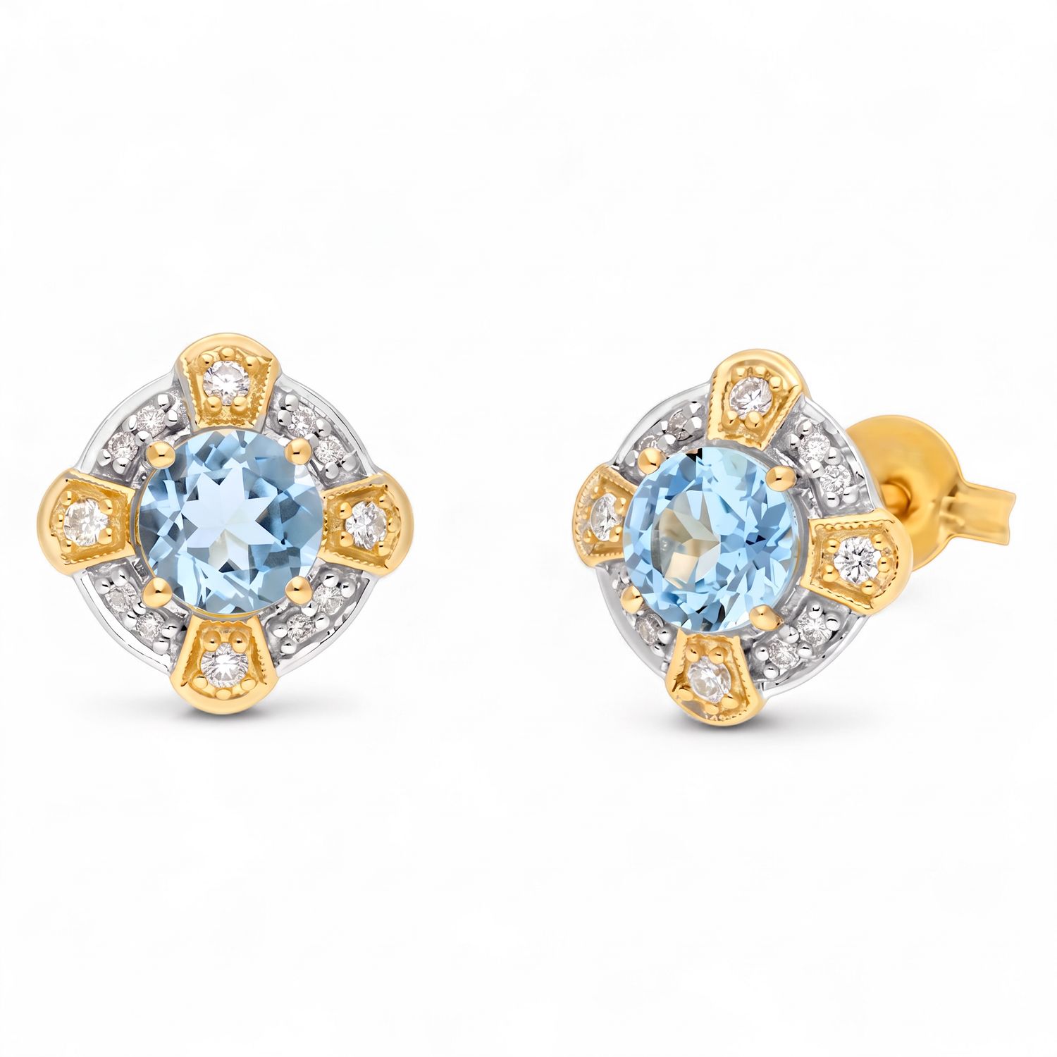 9ct Yellow Gold  &amp; Topaz - Blue &amp; Diamond Earring