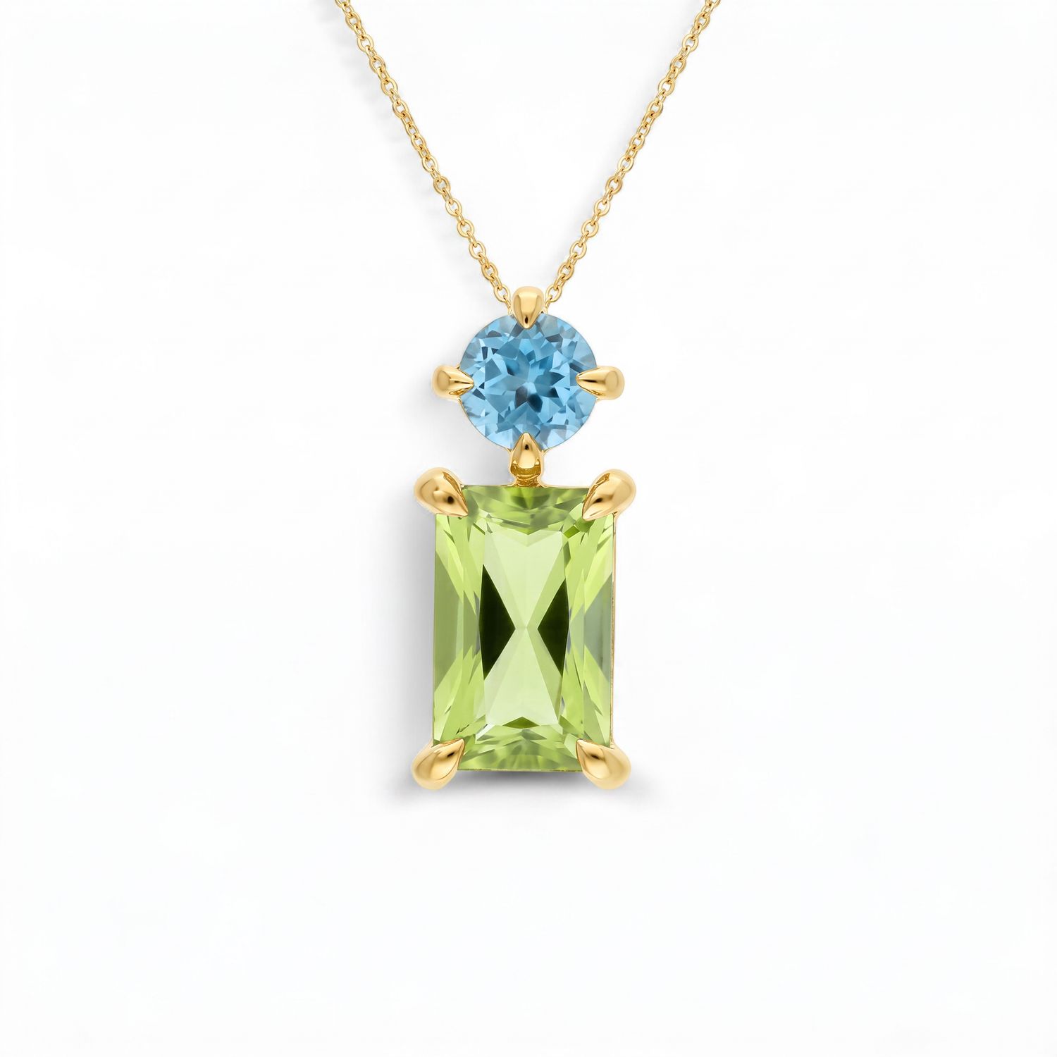 9ct Pendant Yellow Gold  &amp; Peridot &amp; Topaz-Blue