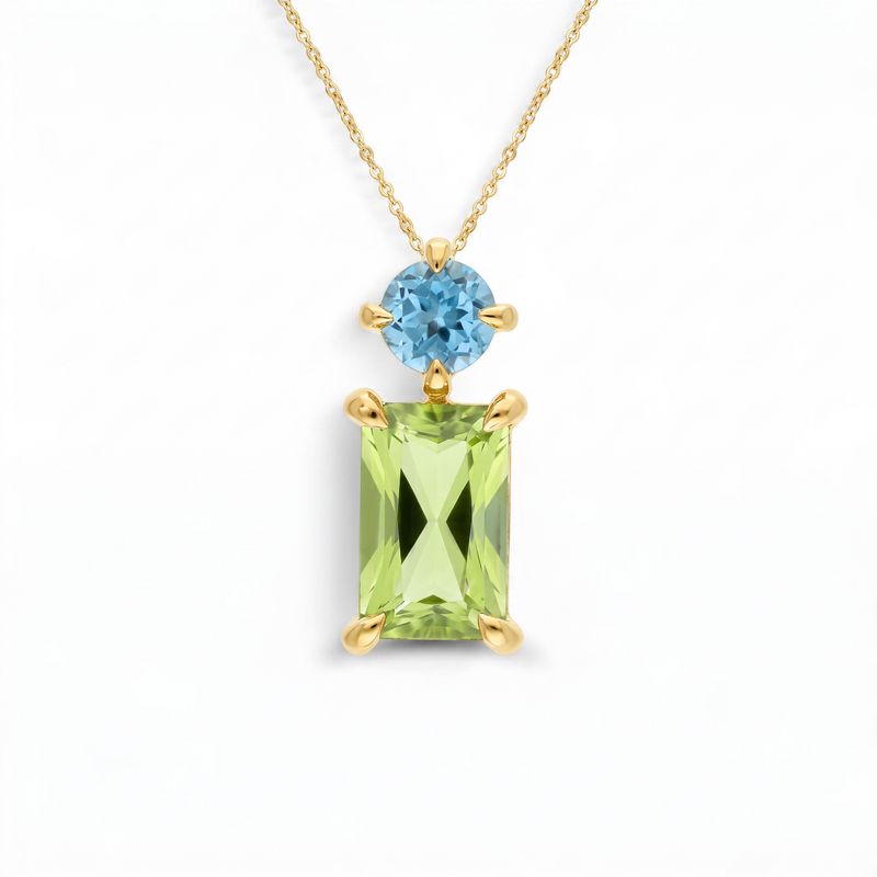 9ct Pendant Yellow Gold  &amp; Peridot &amp; Topaz-Blue