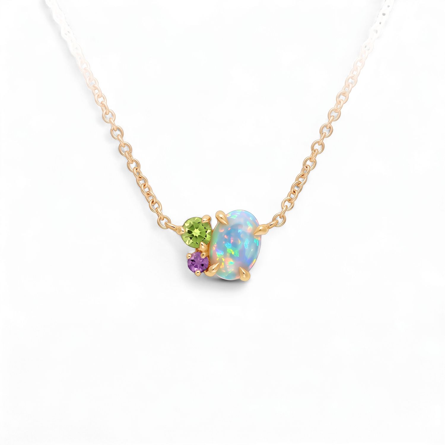 9ct Pendant Yellow Gold  &amp; Amethyst &amp; Opal - Crystal &amp; Peridot
