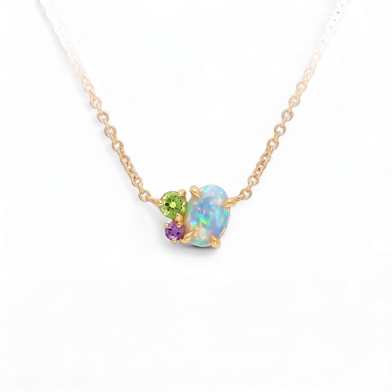 9ct Pendant Yellow Gold  &amp; Amethyst &amp; Opal - Crystal &amp; Peridot
