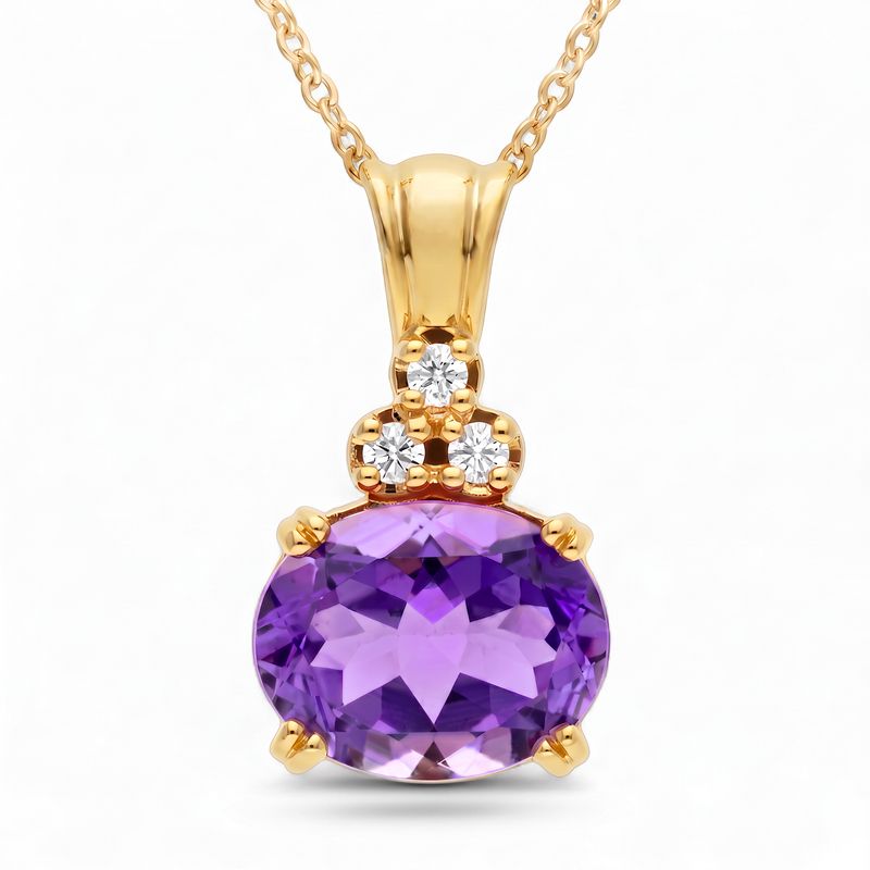 9ct Pendant Yellow Gold  &amp; Amethyst &amp; Diamond