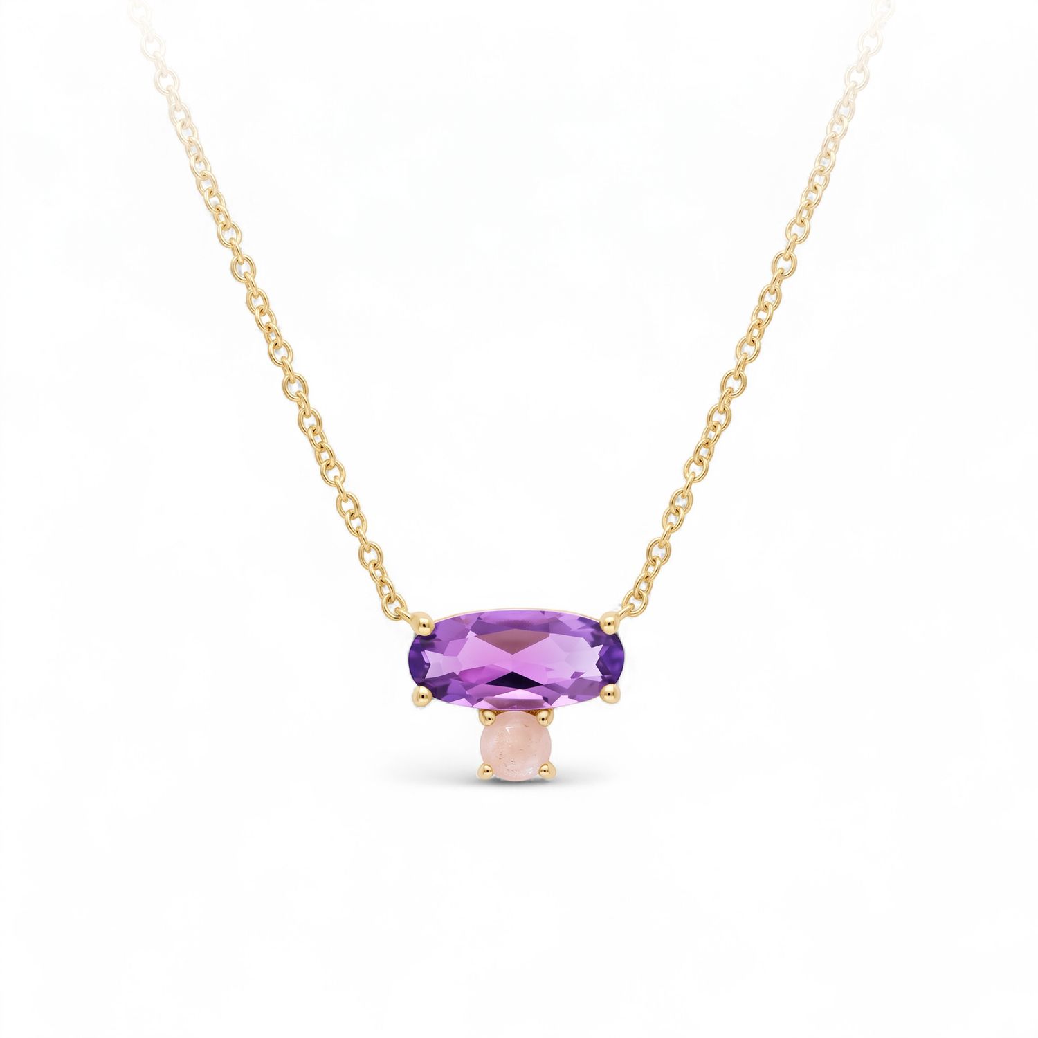 9ct Pendant Yellow Gold  &amp; Amethyst &amp; Quartz - Rose Oval