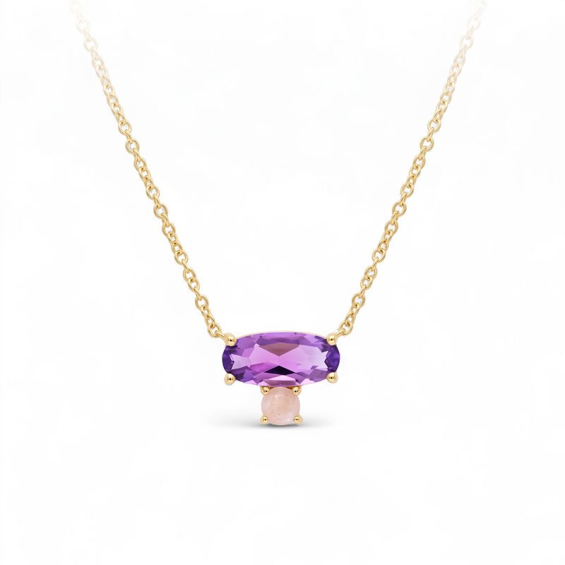 9ct Pendant Yellow Gold  &amp; Amethyst &amp; Quartz - Rose Oval