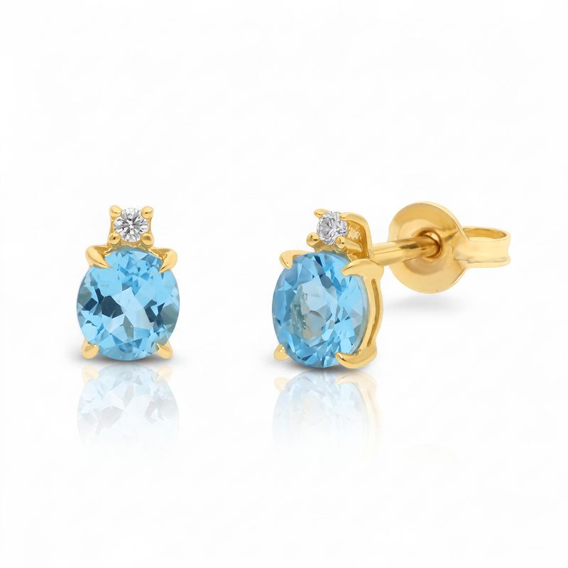 9ct Yellow Gold &amp; Topaz Stud - Blue &amp; Diamond Earring